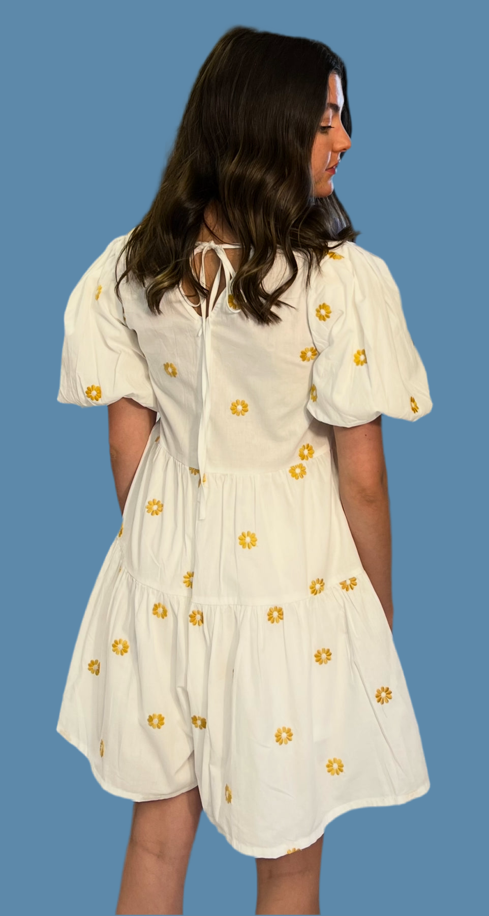 Daisy Floral Puff Sleeve Tiered Romper