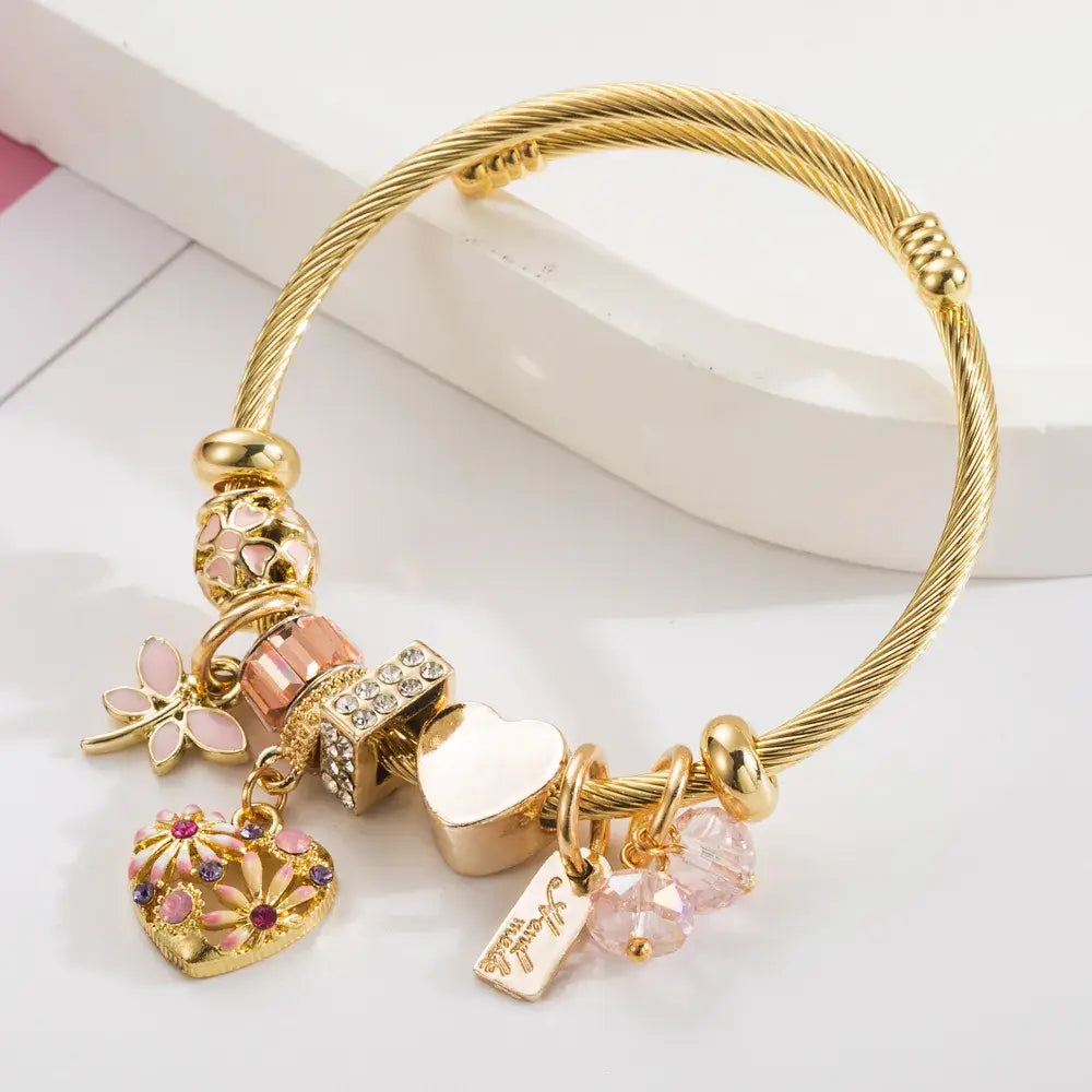 Women's 18k Gold Charm Bracelet Bangle