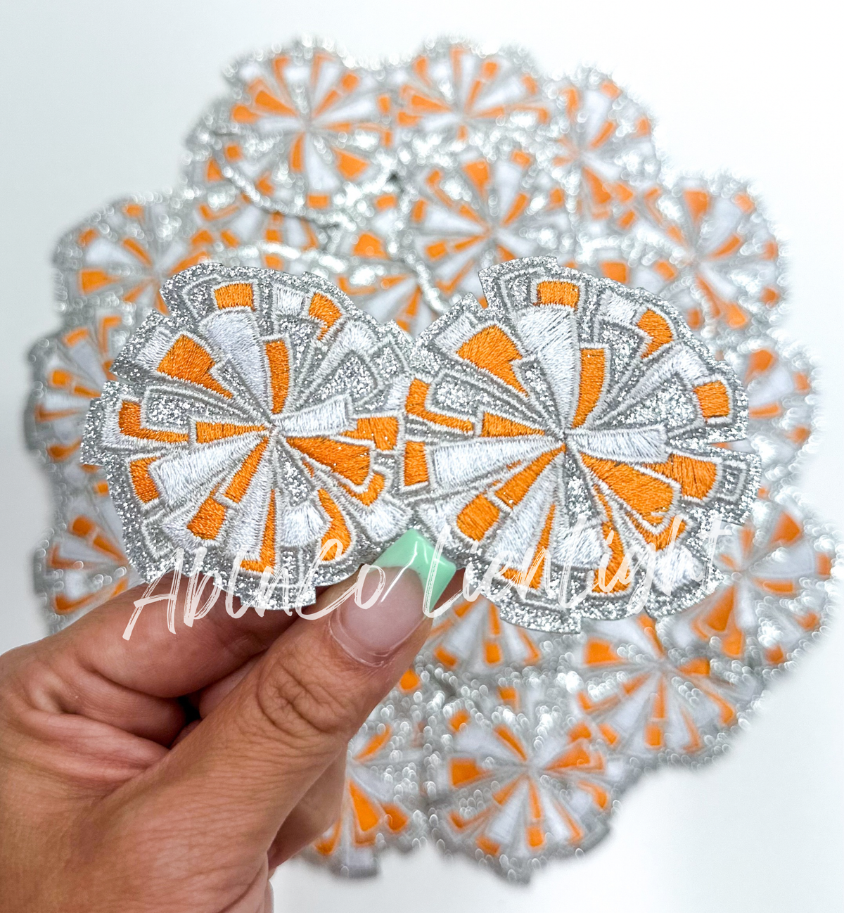 Orange cheer glitter pom poms trucker hat patch iron on