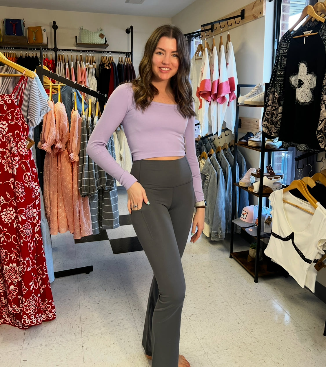 Ribbed Long Sleeve Fitted Crop Top