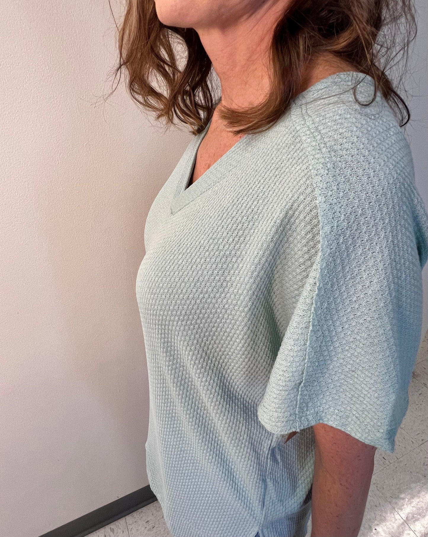 Mint Waffle Knit Pullover Top