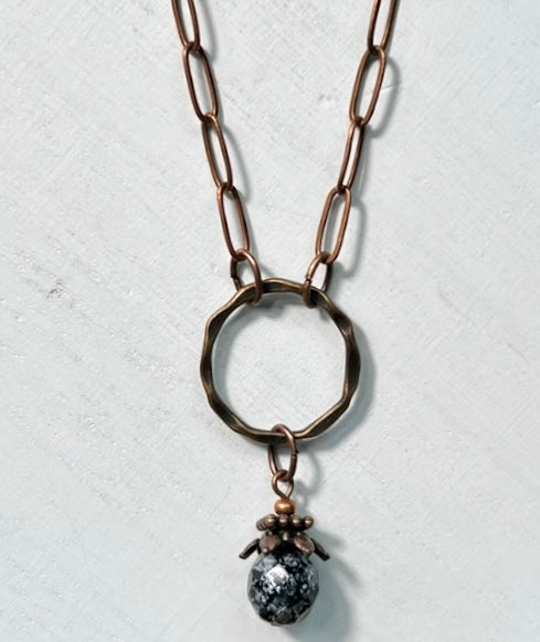 Copper Necklace with Black Silver Fleck Bead
