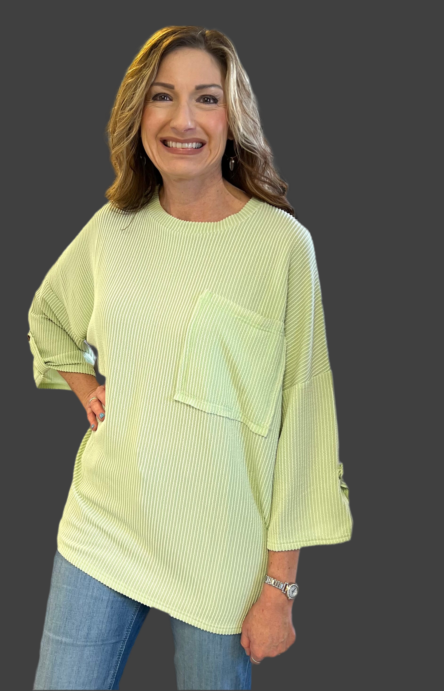 Mint Ribbed Pocket Oversized Tee