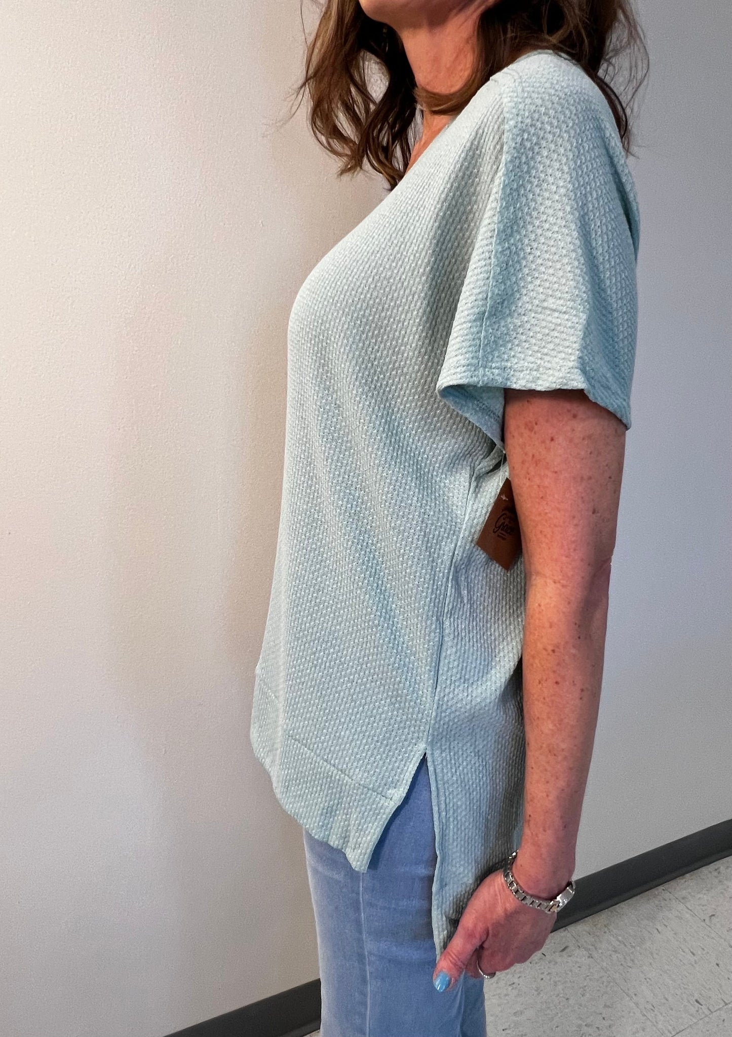 Mint Waffle Knit Pullover Top