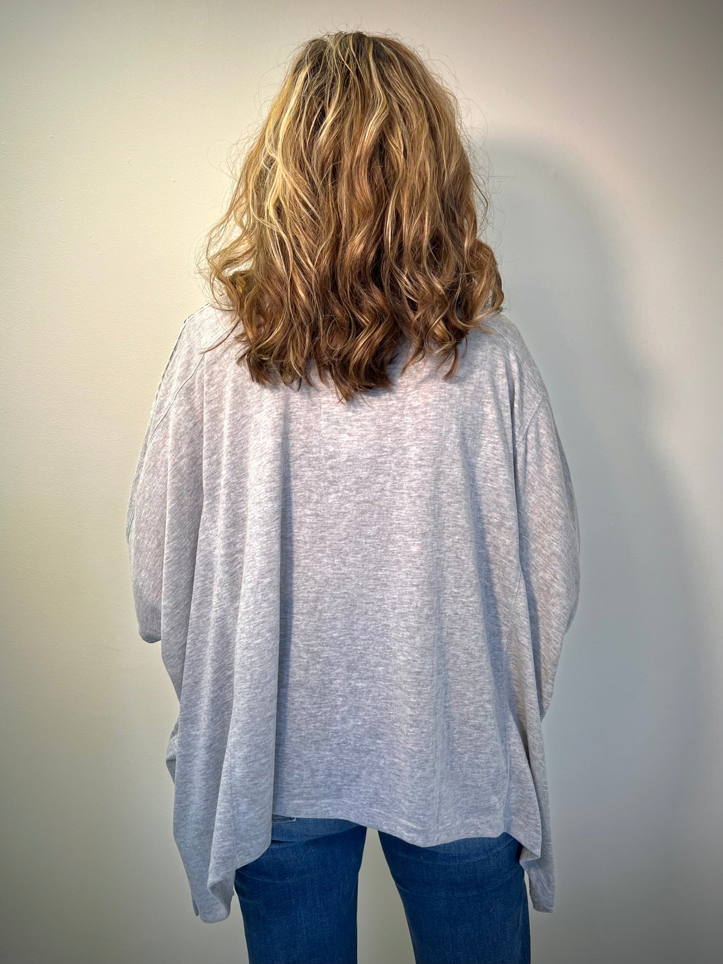 Pullover Oversize Top with CROCHET TRIM Sleeves