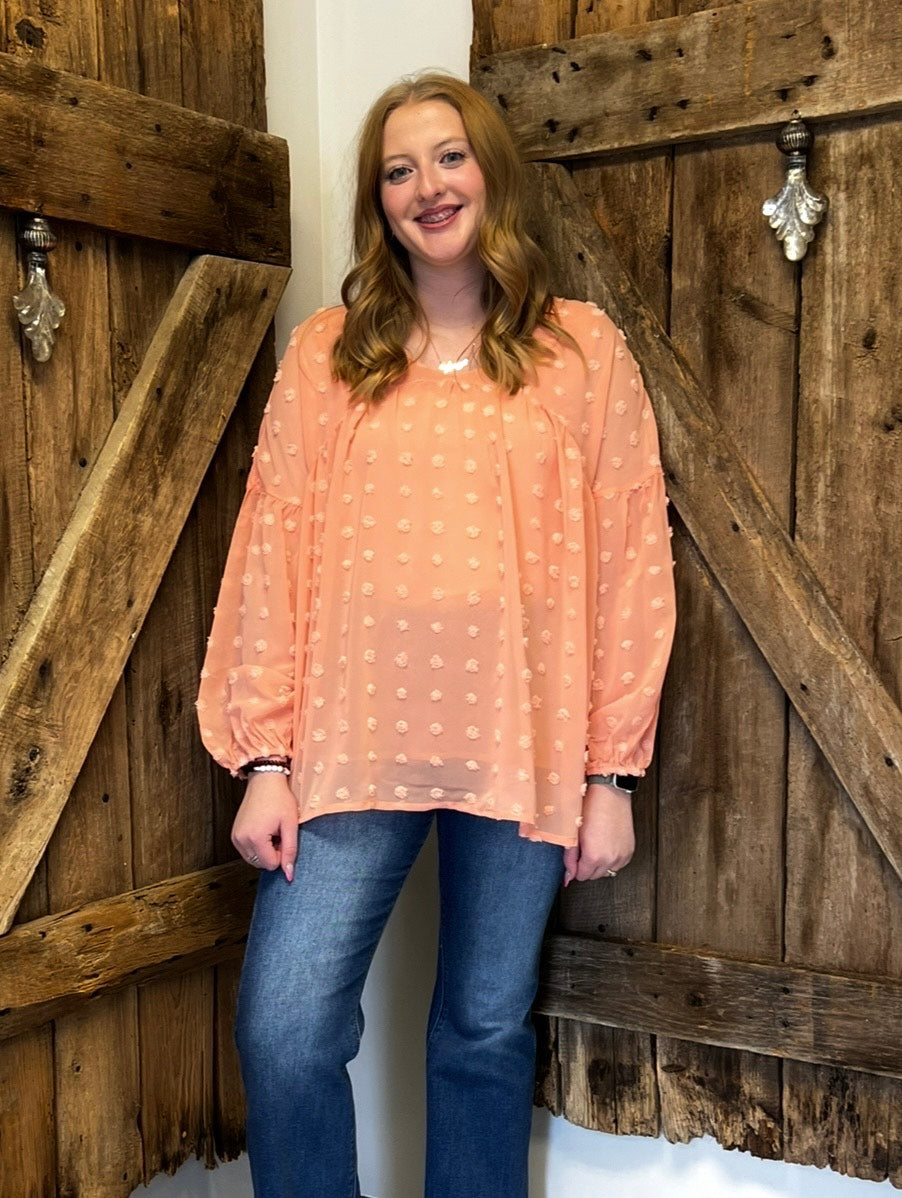 Pom Pom Polka Dotted Chiffon V-Neck