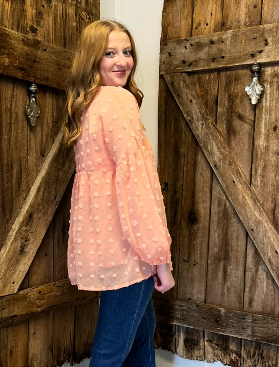 Pom Pom Polka Dotted Chiffon V-Neck