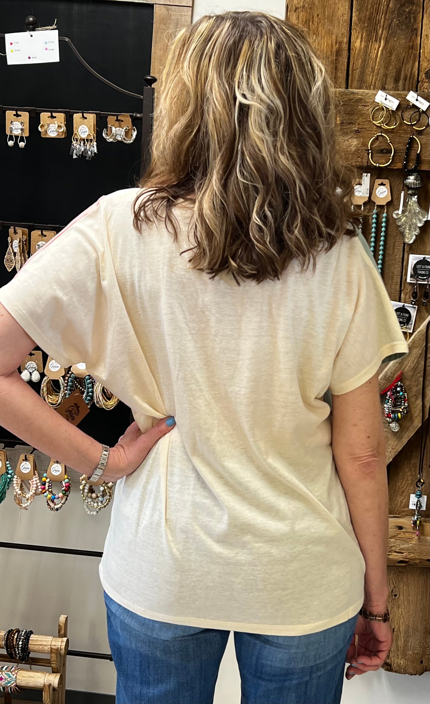 COTTON SPAN KNIT COLOR BLOCK TOP