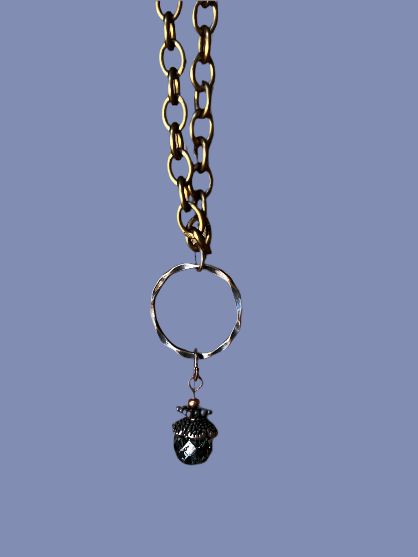Copper Necklace w/ Blue/Black Beaded Charm