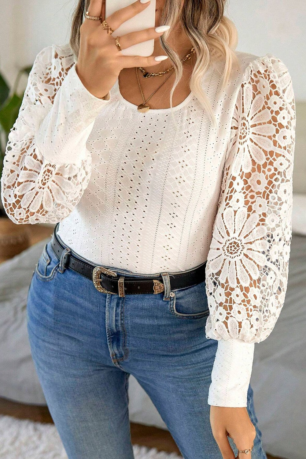 Lacey Sleeve Eyelet Blouse