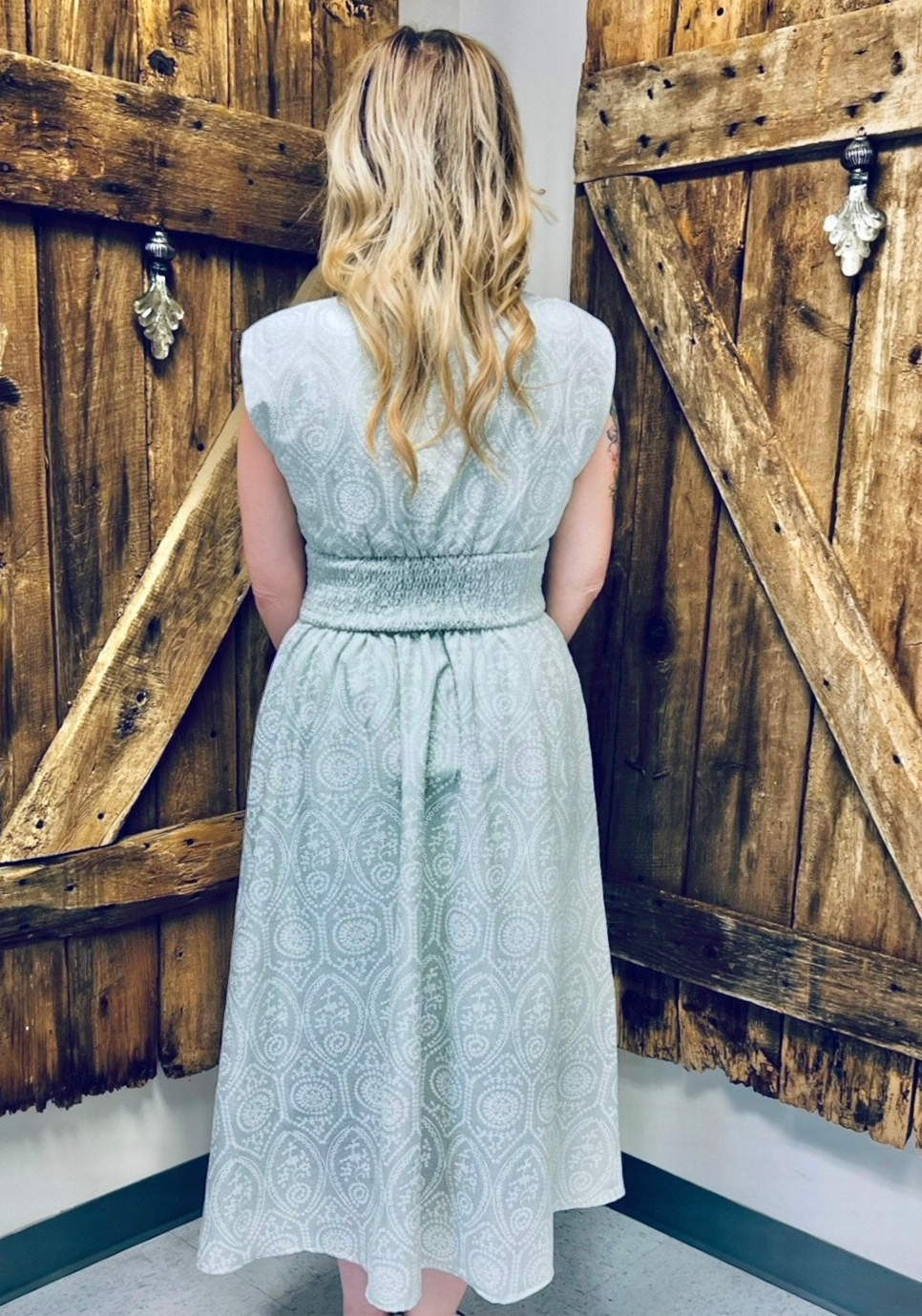 Smocked Waist Zip Eyelet Dress
