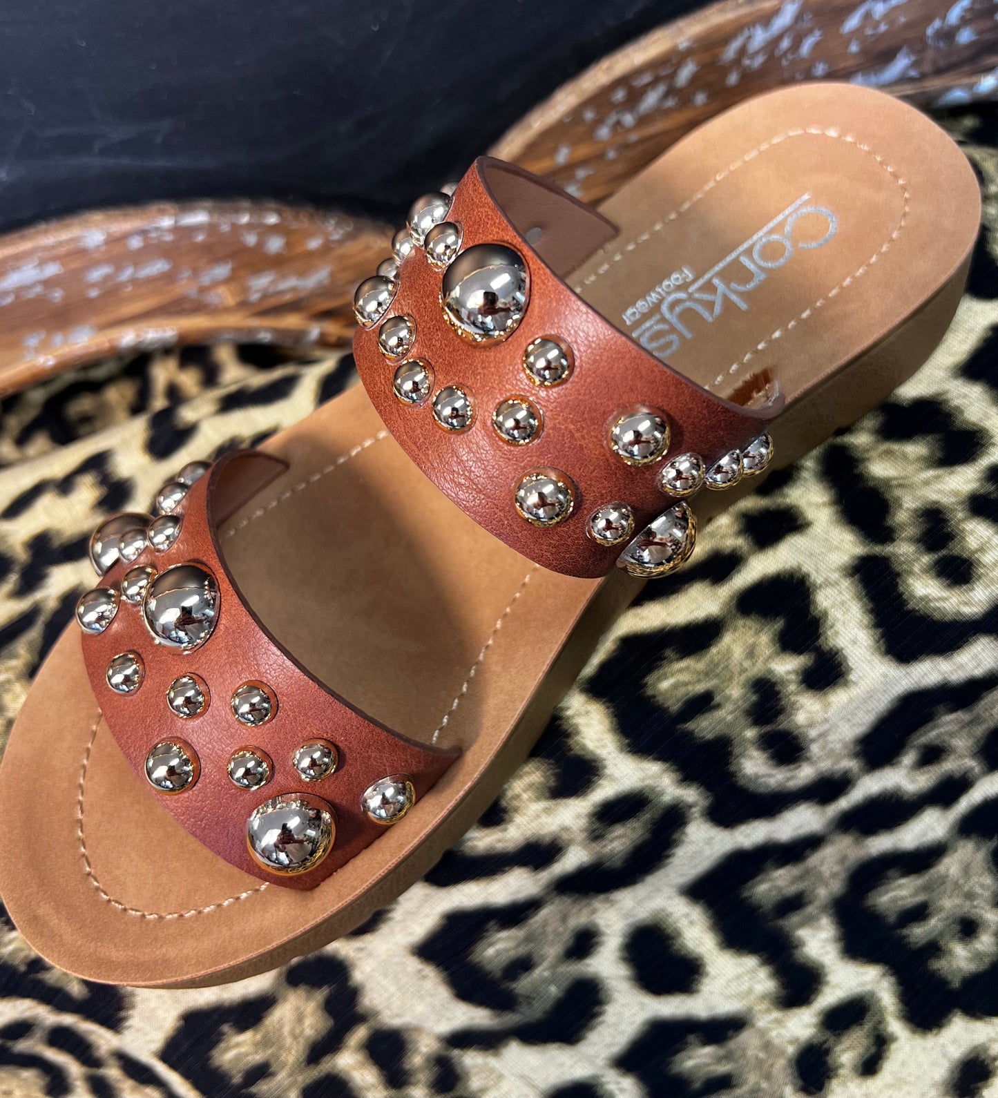 Brown Gold Studded Sandals
