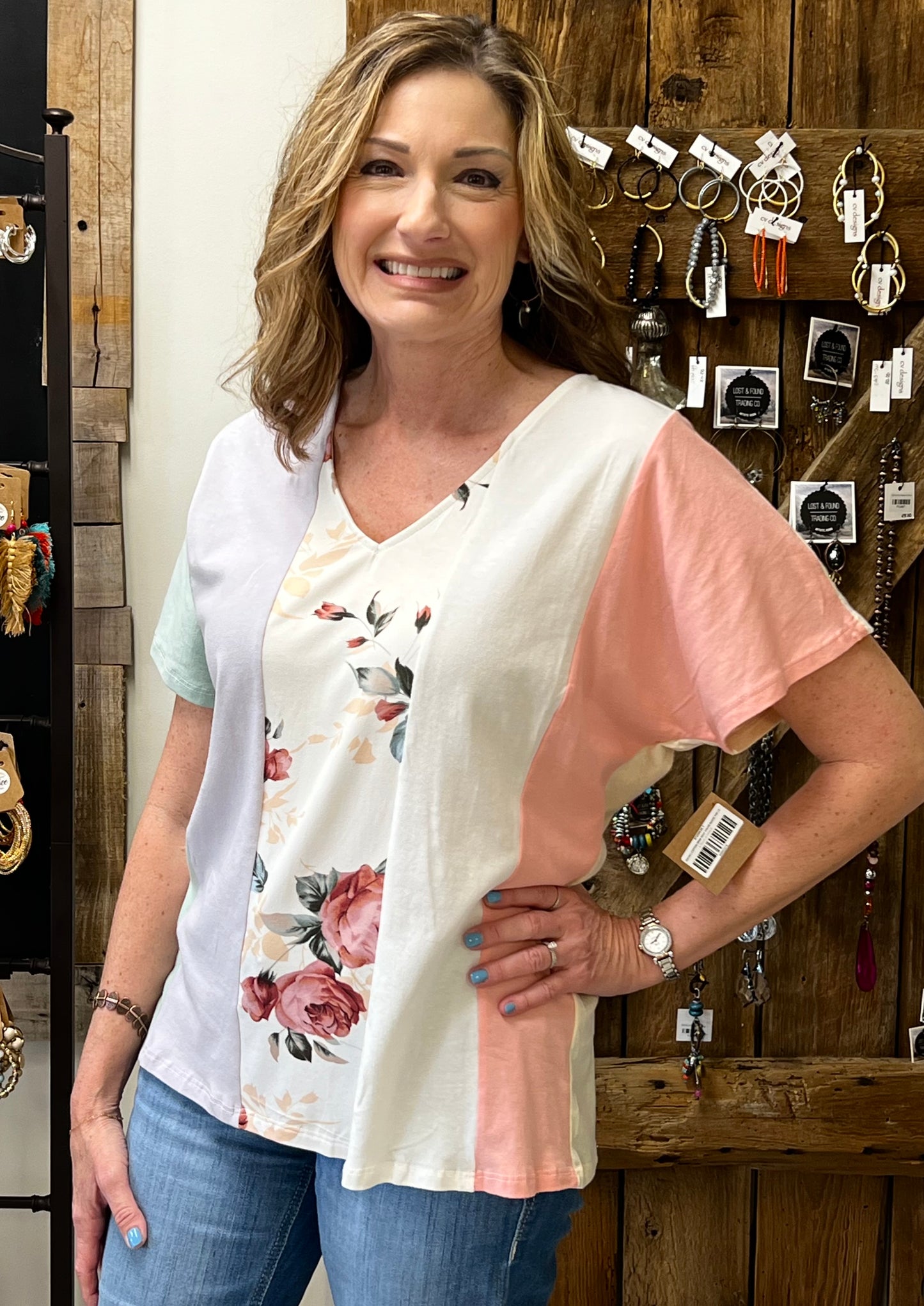COTTON SPAN KNIT COLOR BLOCK TOP