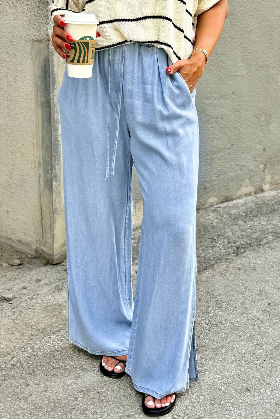 Casual Wide Slit Leg High Waist Loose (Plus Size) Jean