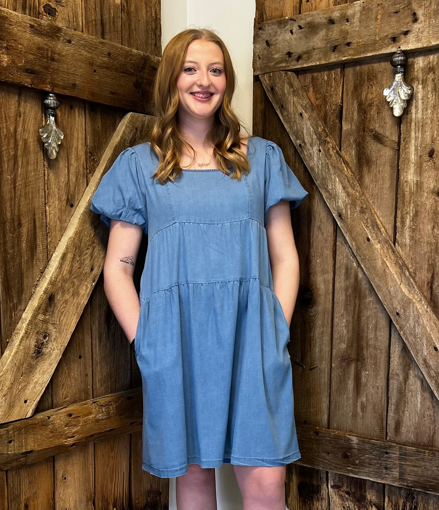 Princess Sleeve Washed Denim Dress
