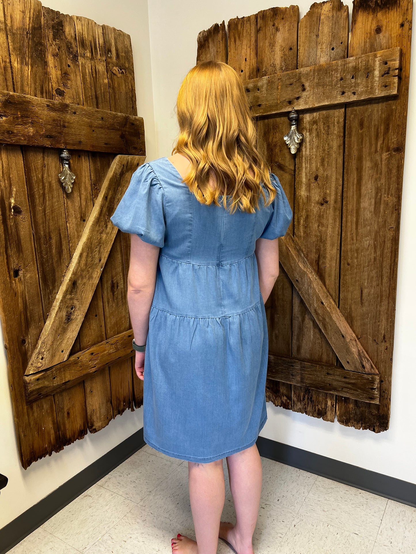Princess Sleeve Washed Denim Dress