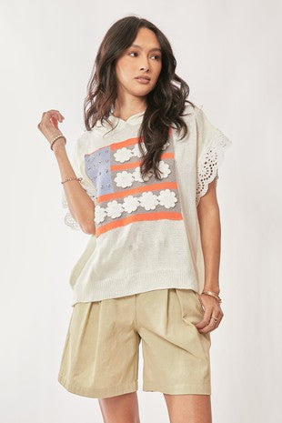 Lace Detail American Flag Hoodie Sweater