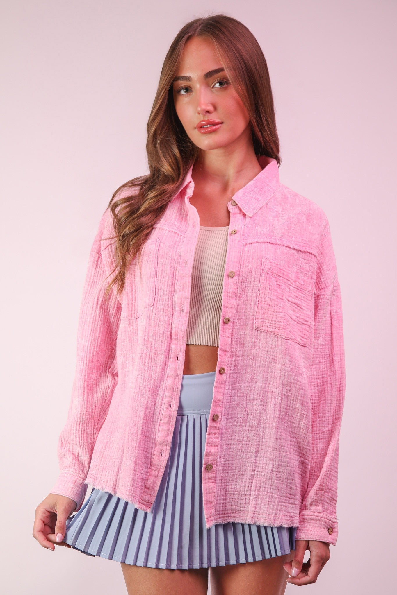 Mineral Washed Gauze Shirt Top (Plus Size)