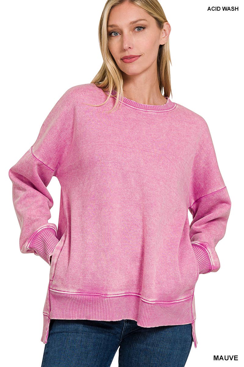 `Fleece Hi-low Sweatshirt With Pockets (Solid/Washed)
