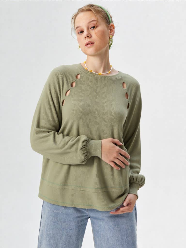 NT11317-Casual Oversized Cutout Knit Top