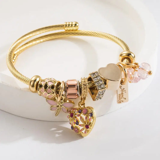 Women's 18k Gold Charm Bracelet Bangle