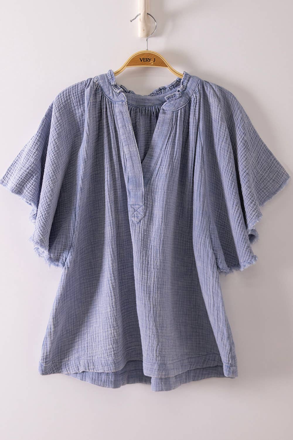 NT12540-Mineral Washed Gauze Blouse Top