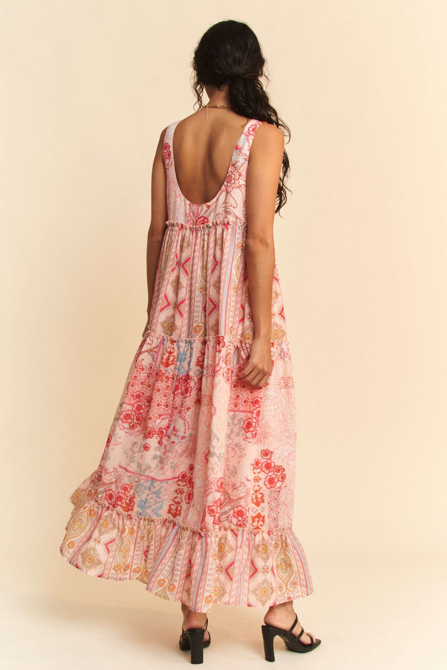 GEO Floral Mix Sleeveless Tiered Maxi Dress