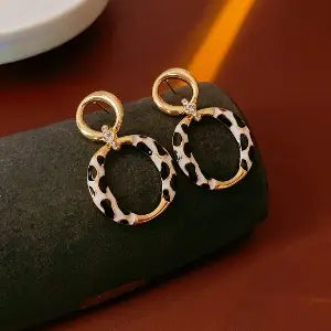 Luxurious Circle Round Geometric Gold & Leopard Earrings