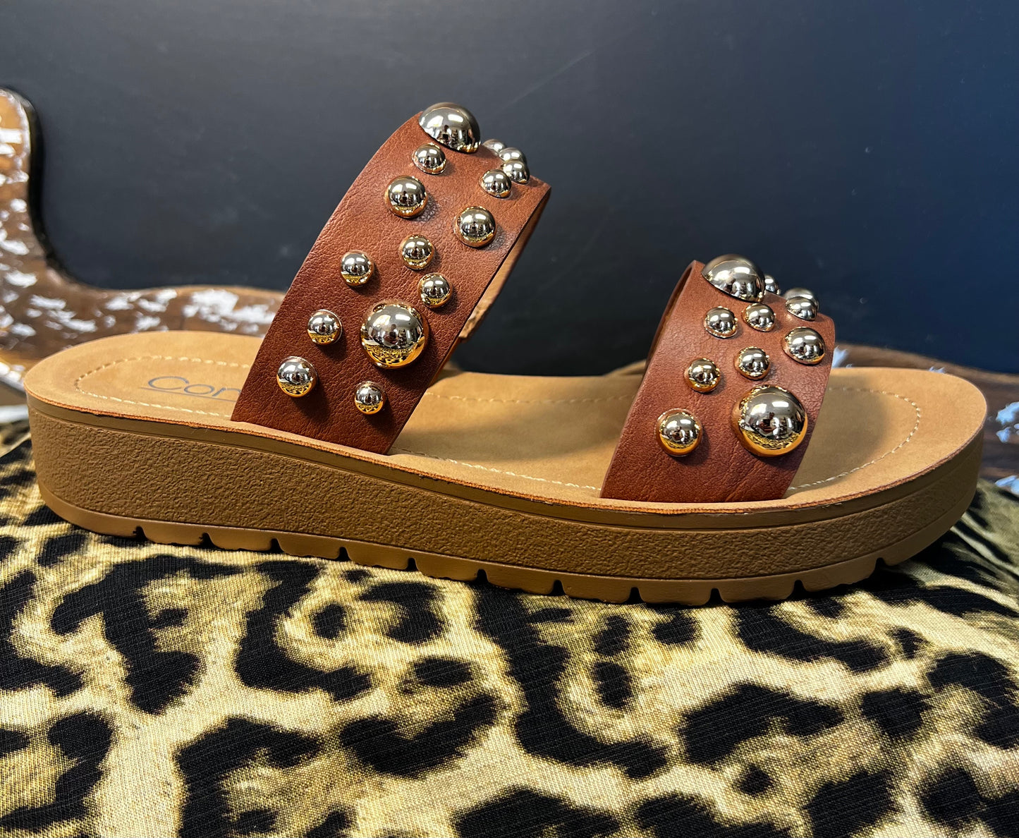 Brown Gold Studded Sandals