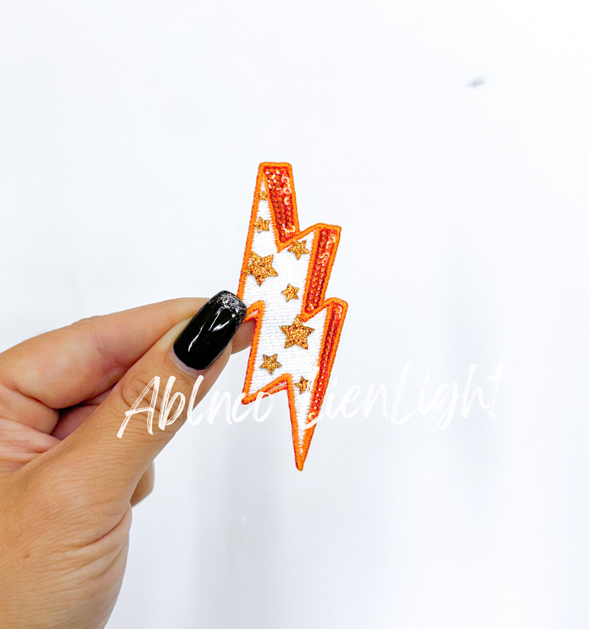 Orange glitter star lightning bolt filler patch iron on