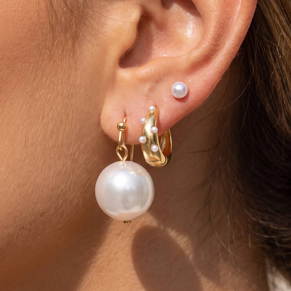 18K Gold Dipped Three Pair Pearl Earring Set
