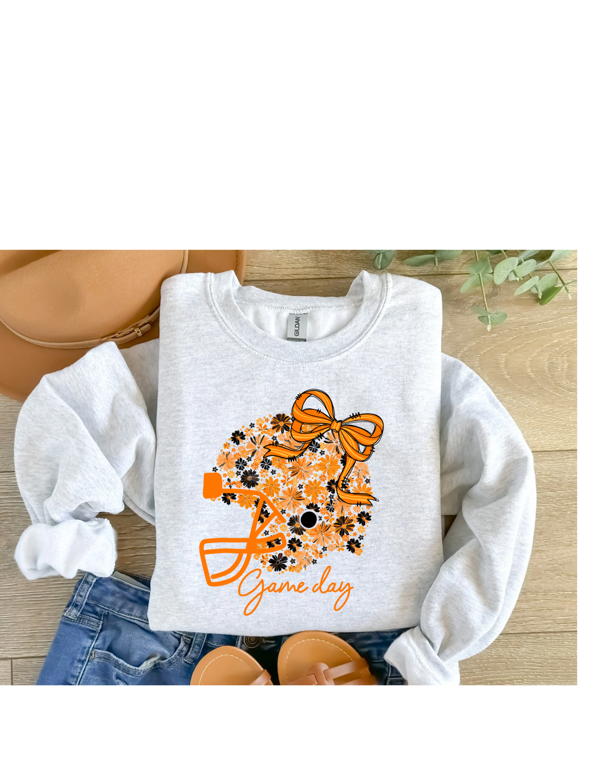 Game day orange coquette helmet graphic sweatshirt