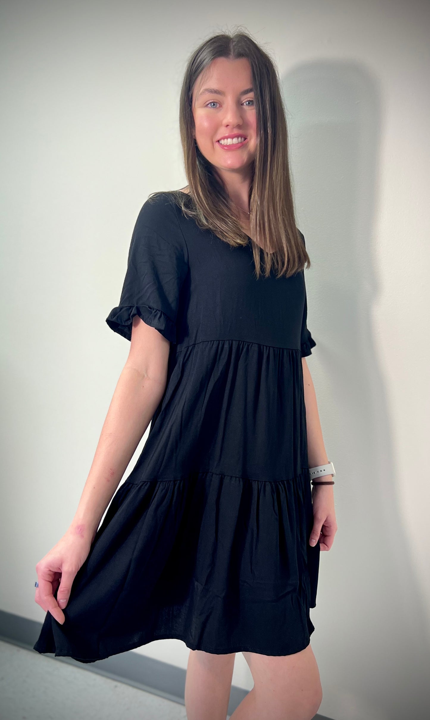 Black Tiered Midi Dress