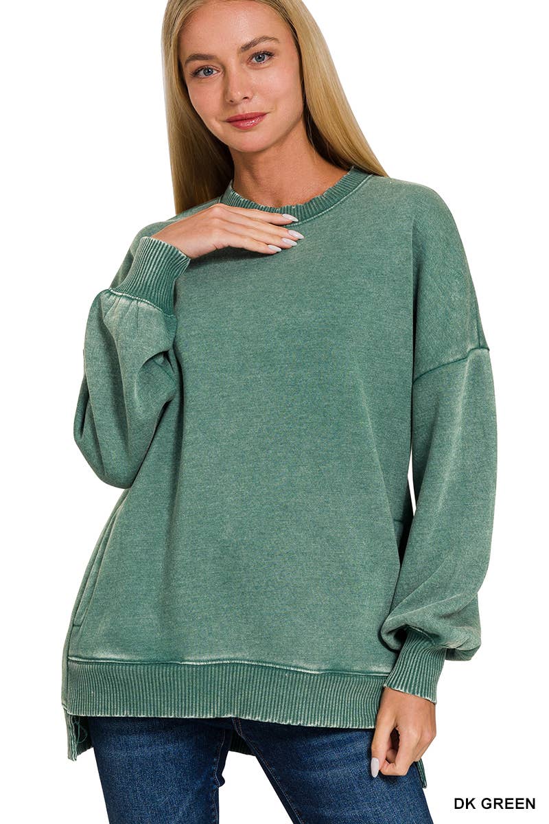 `Fleece Hi-low Sweatshirt With Pockets (Solid/Washed)