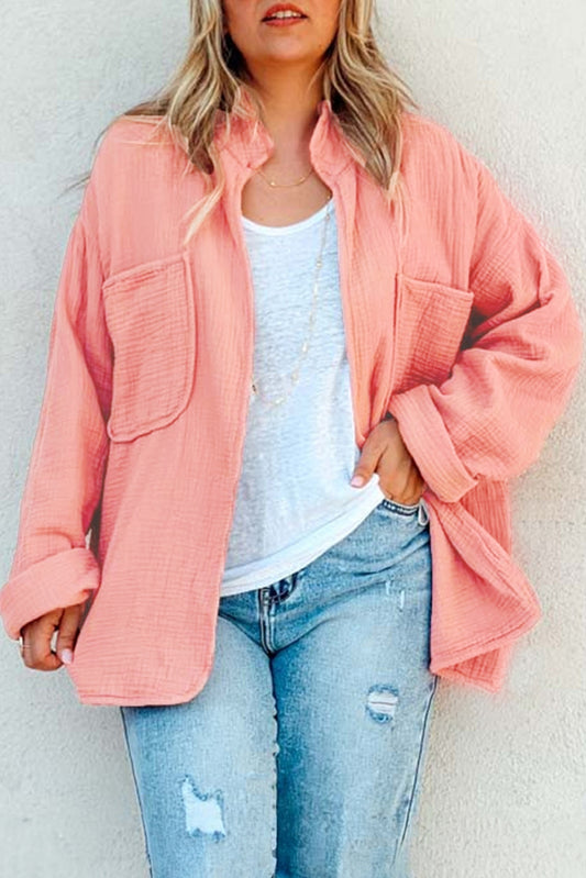 Crinkled Quilted Shirt Jacket (Plus Size)