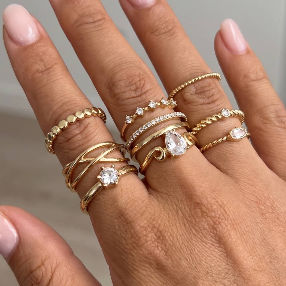 Teardrop Crystal Stackable Ring Set