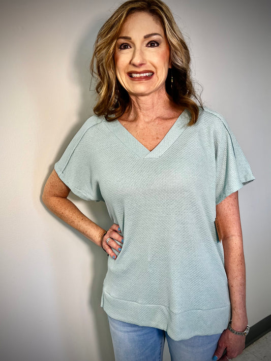 Mint Waffle Knit Pullover Top