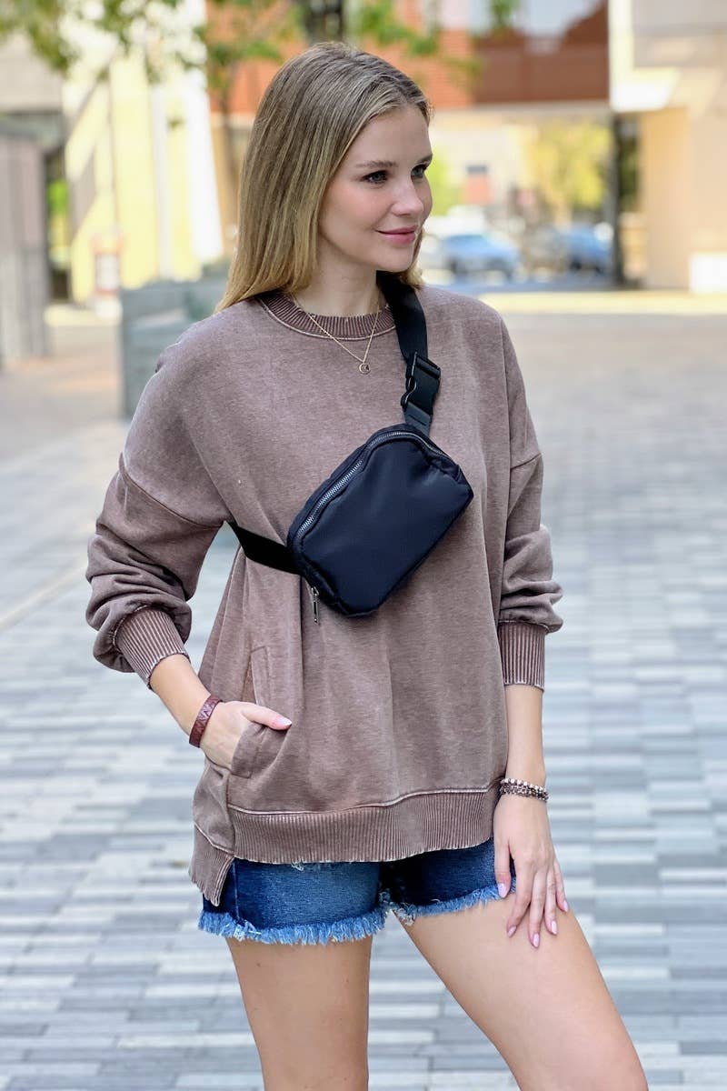`Fleece Hi-low Sweatshirt With Pockets (Solid/Washed)