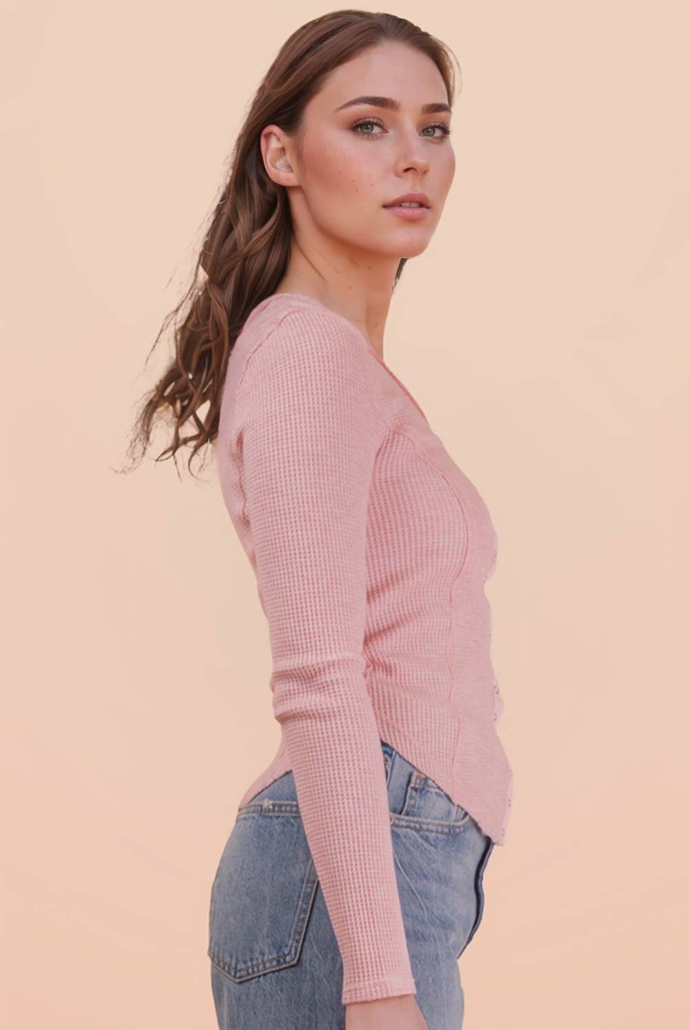 NT12243-Button Down Fitted Knit Casual Top