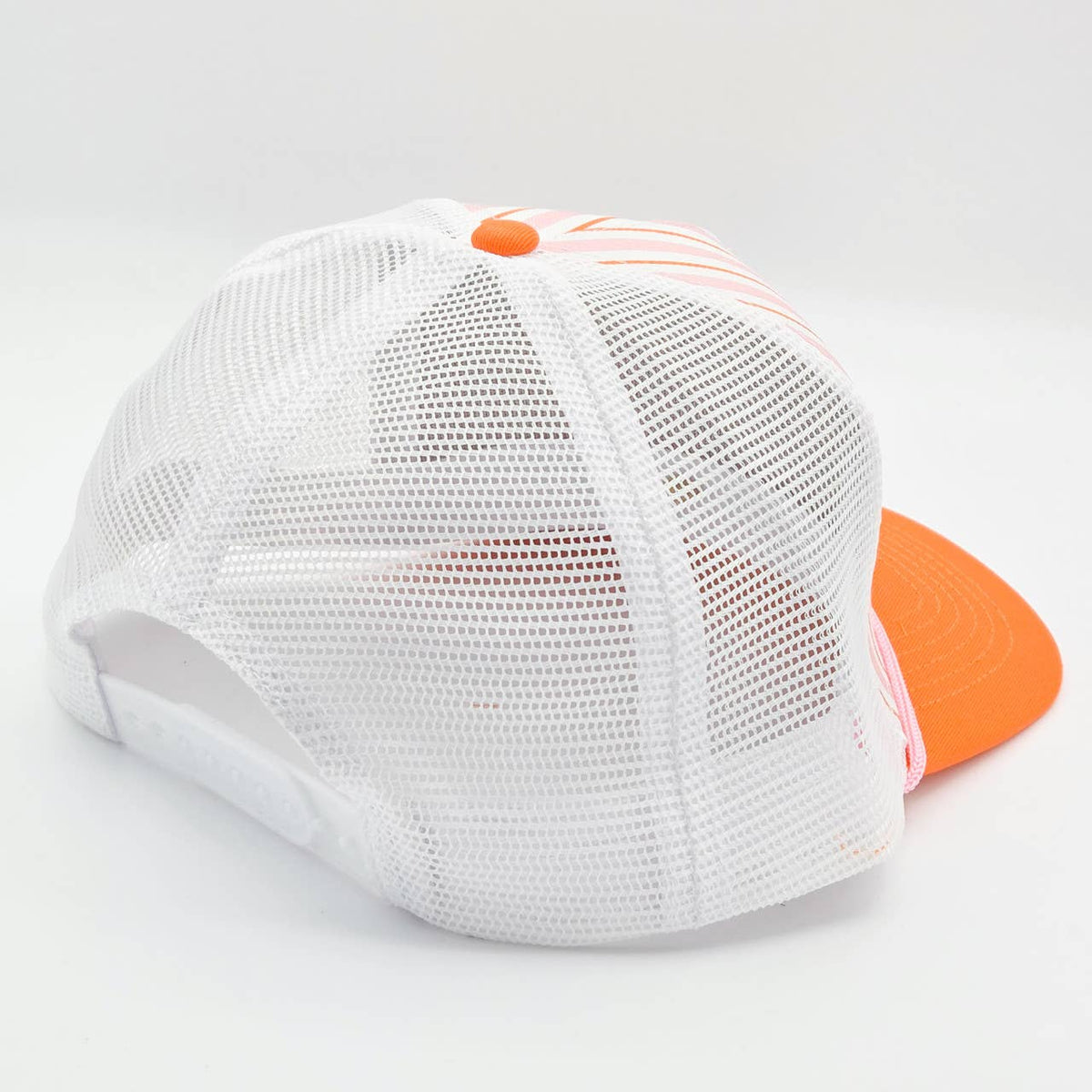 Orange & Pink Stripe Structured Cotton Trucker Hat – Fully Adjustable Boutique Blank Cap