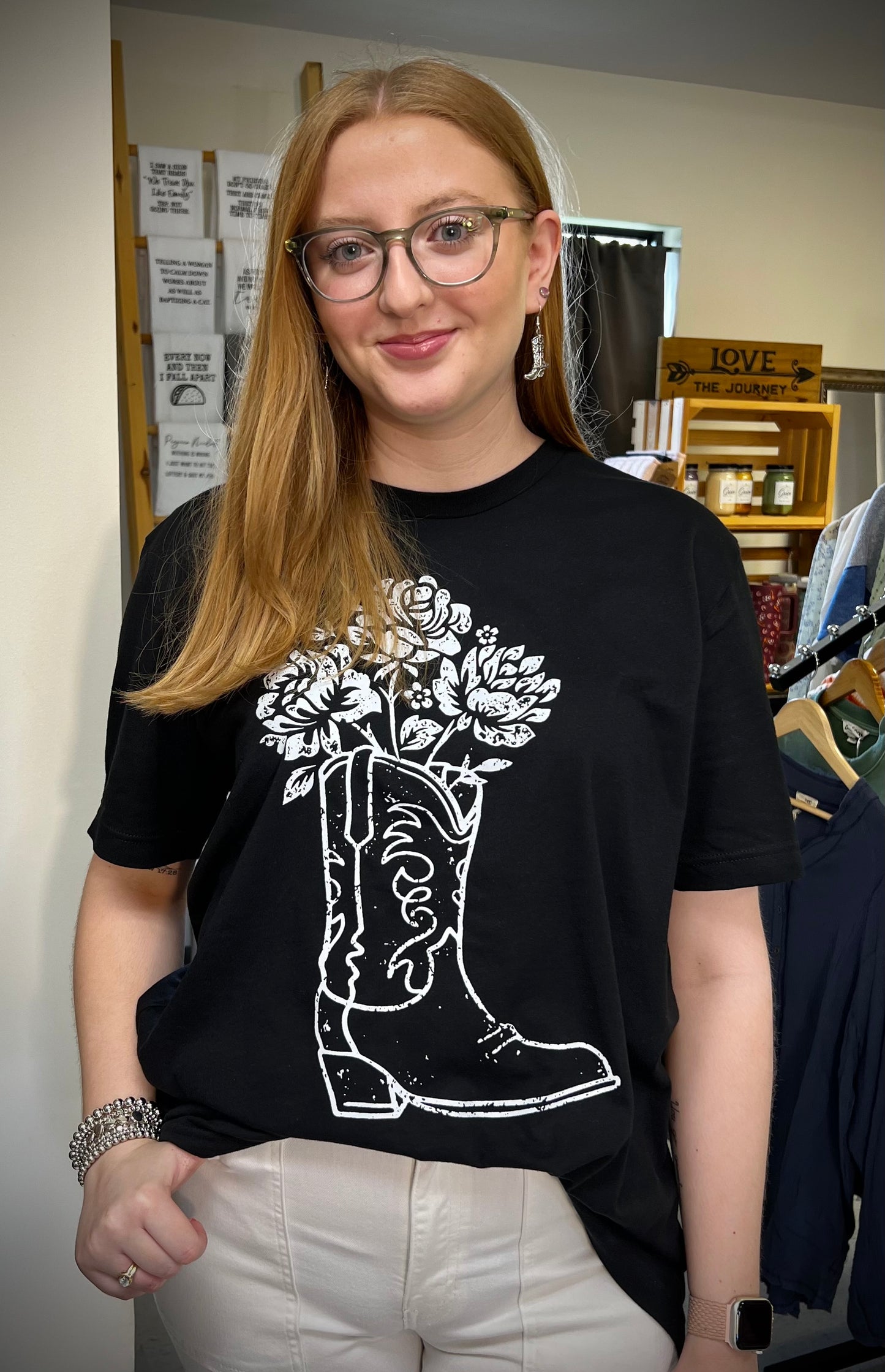 Flower Boot Vintage Distress Graphic Tee