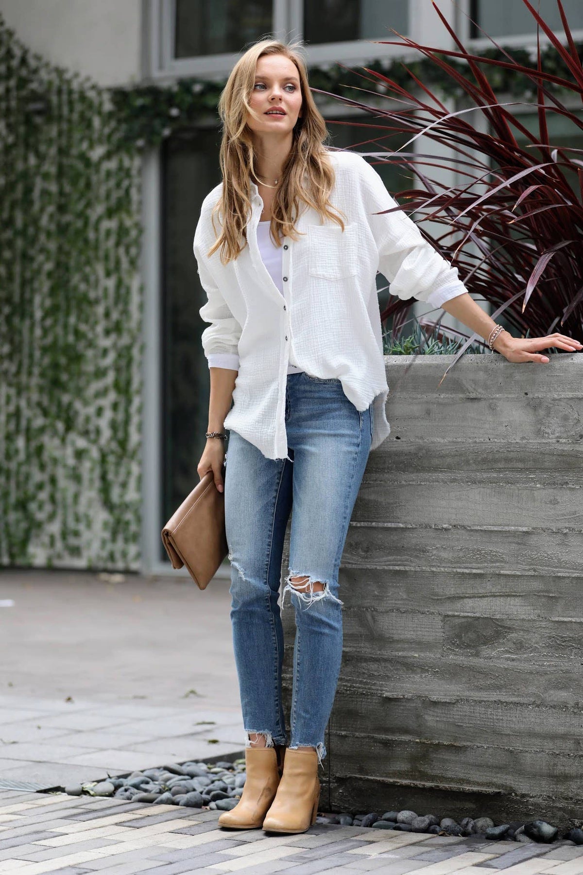 `Oversized Raw Edge Shirt W/ Back Patch Zenana