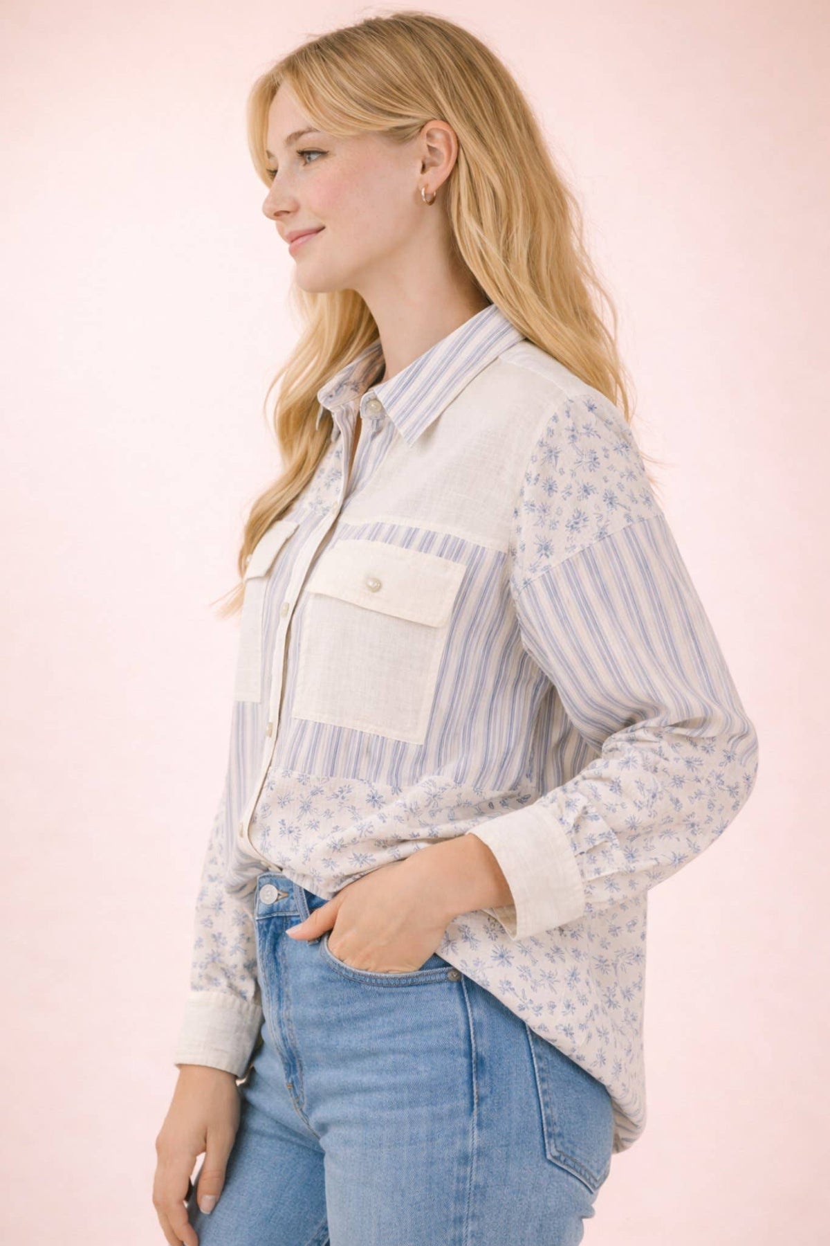 NT12471-Floral & Stripe Oversized Shacket Jacket