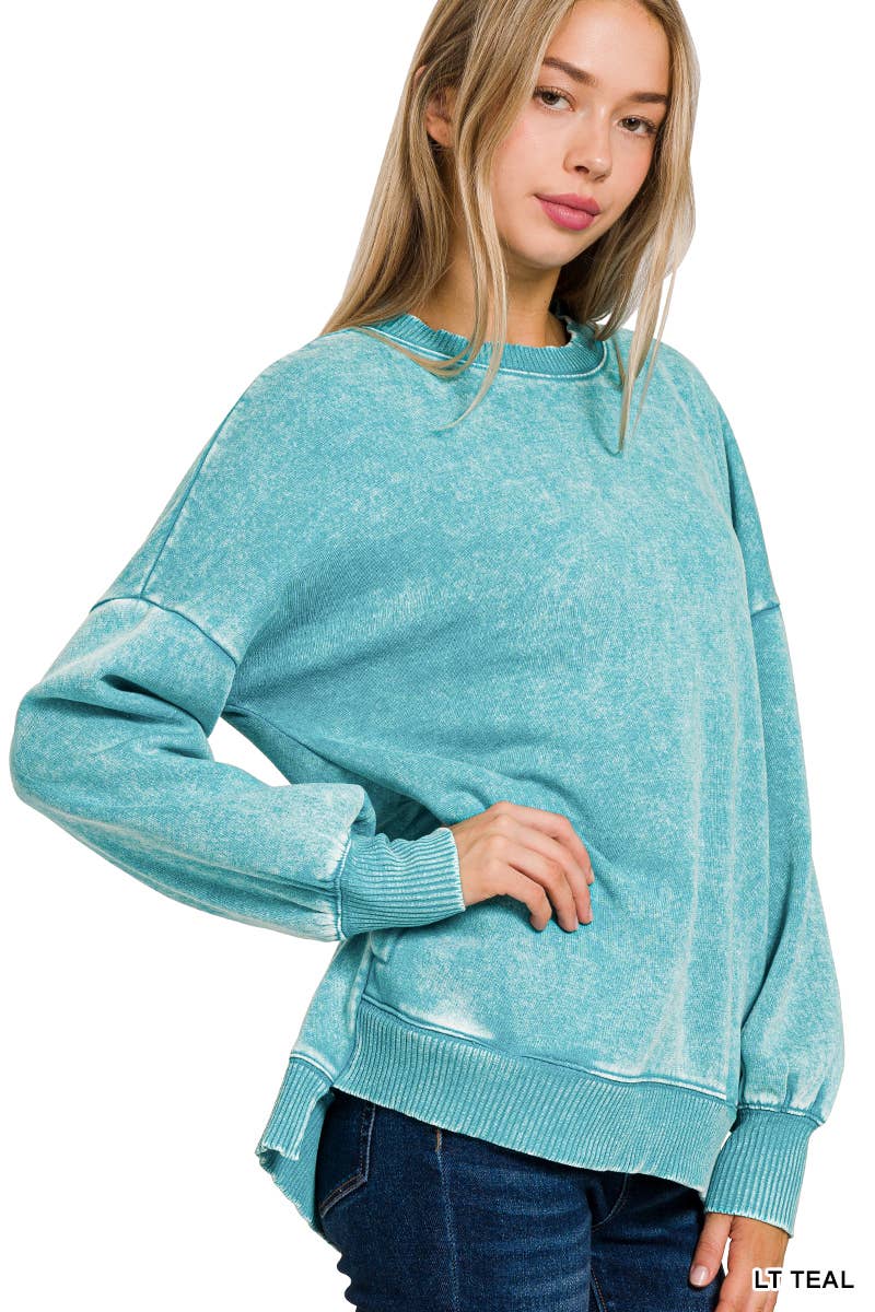 `Fleece Hi-low Sweatshirt With Pockets (Solid/Washed)