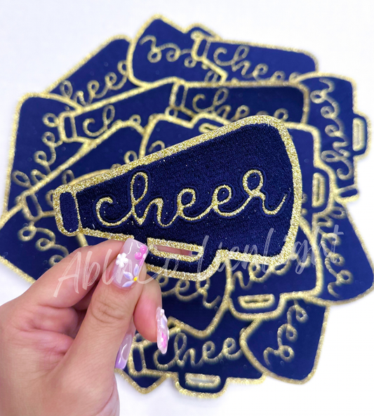 Navy glitter cheer megaphone trucker hat patch iron on