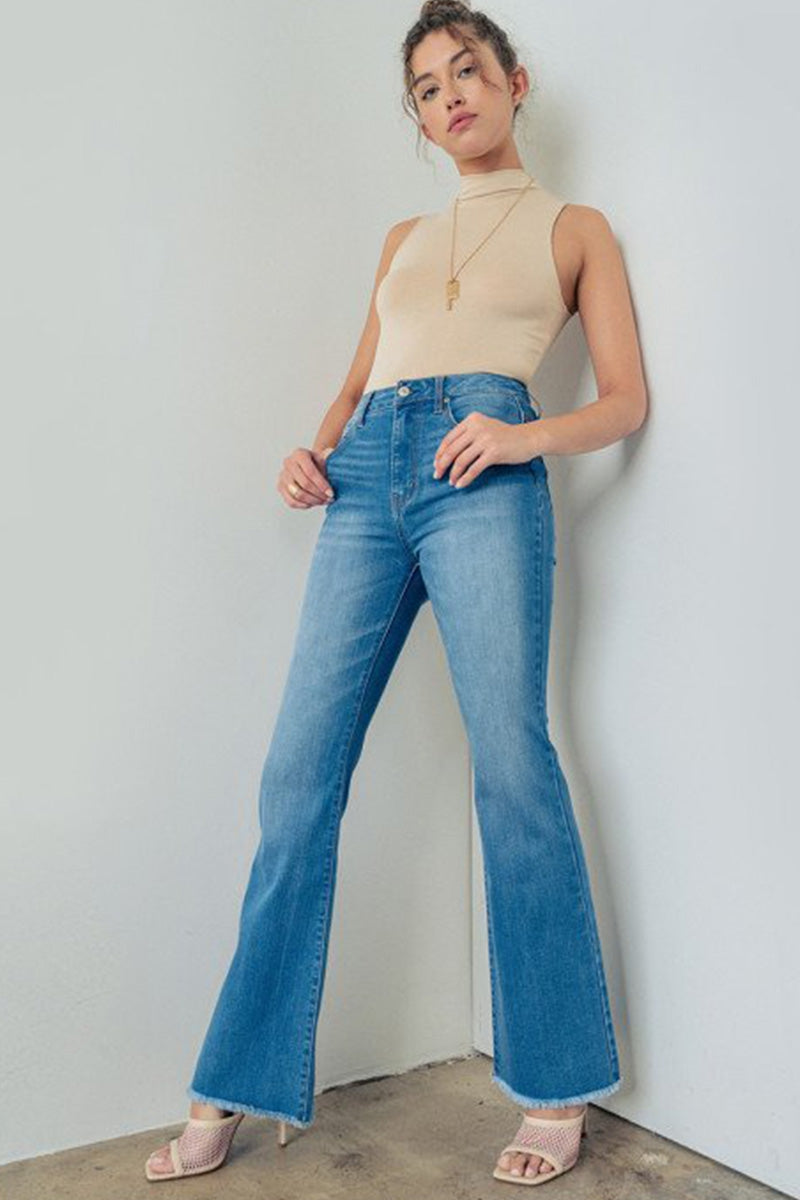 Fray Hem Flare Denim Jeans