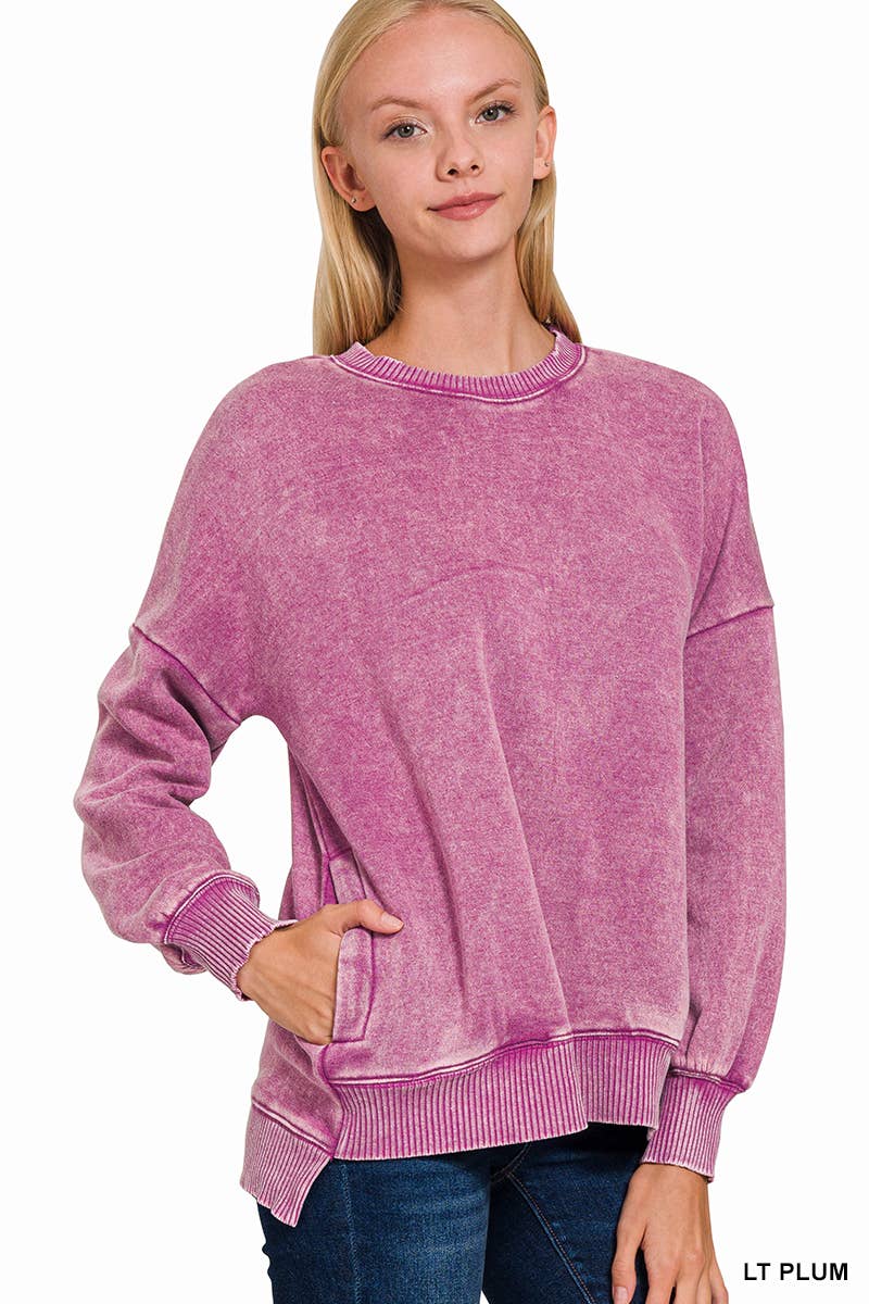 `Fleece Hi-low Sweatshirt With Pockets (Solid/Washed)
