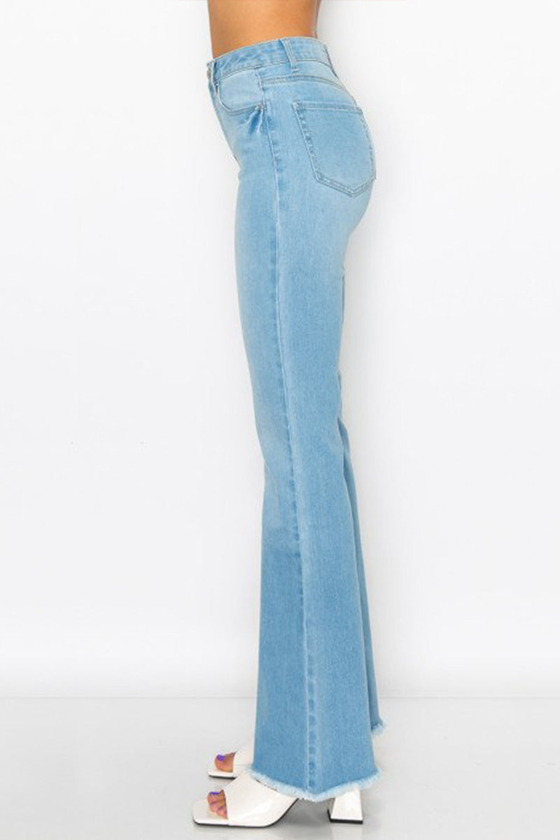 Fray Hem Flare Denim Jeans