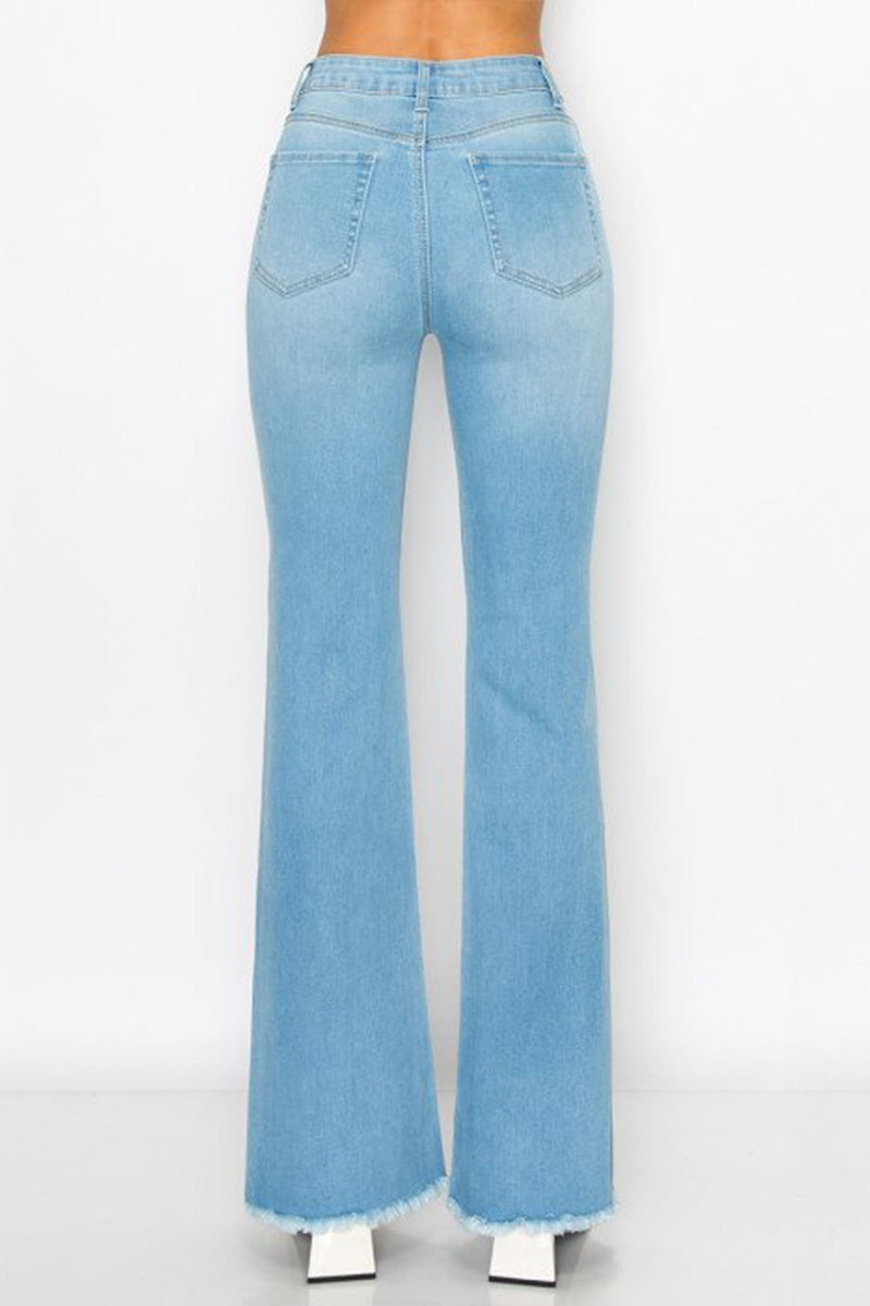 Fray Hem Flare Denim Jeans