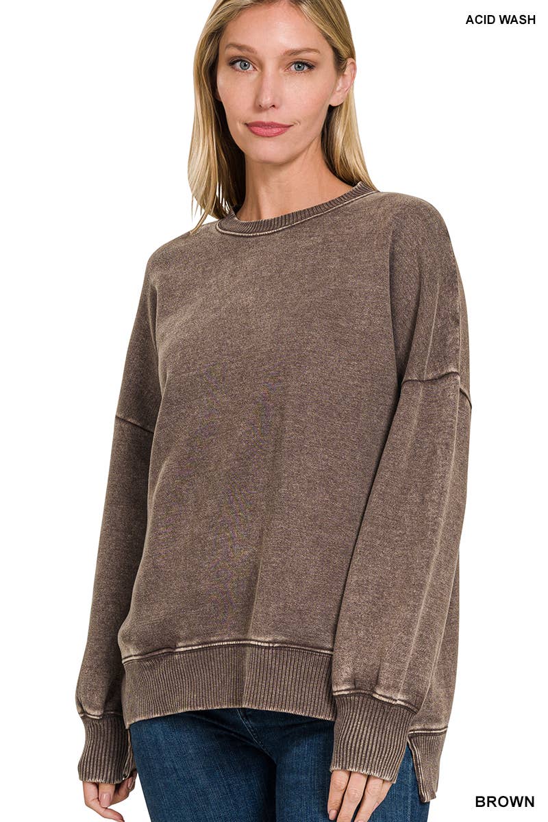 `Fleece Hi-low Sweatshirt With Pockets (Solid/Washed)